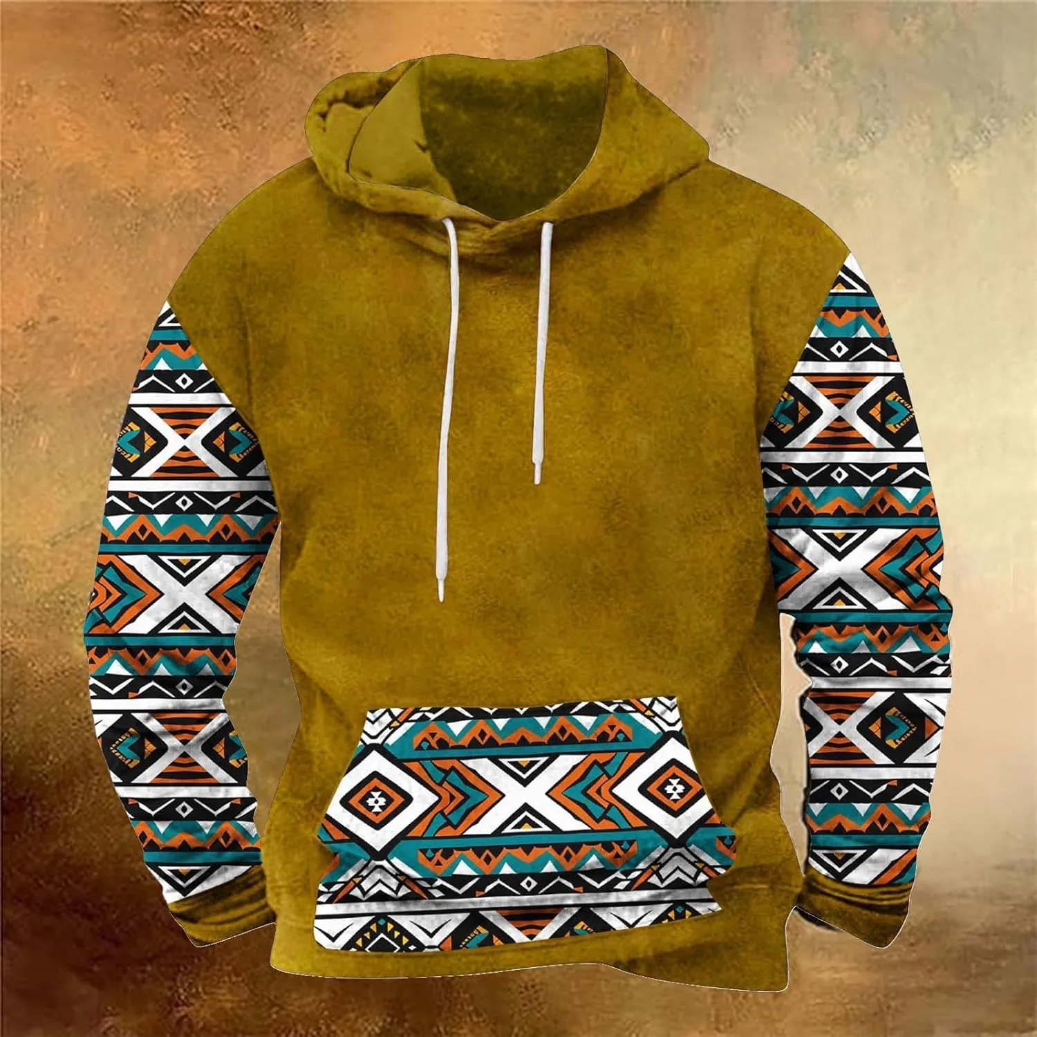 Men's Fashion Hoodies Sweatshirts Vntage Heavyweight Mens Hoodies Pullover Aztec Printed Long Sleeve Fall Shirts