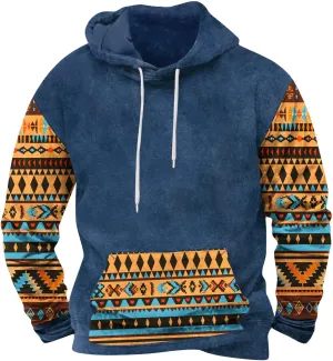 Men's Fashion Hoodies Sweatshirts Vntage Heavyweight Mens Hoodies Pullover Aztec Printed Long Sleeve Fall Shirts