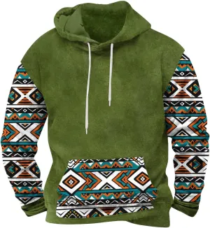 Men's Fashion Hoodies Sweatshirts Vntage Heavyweight Mens Hoodies Pullover Aztec Printed Long Sleeve Fall Shirts