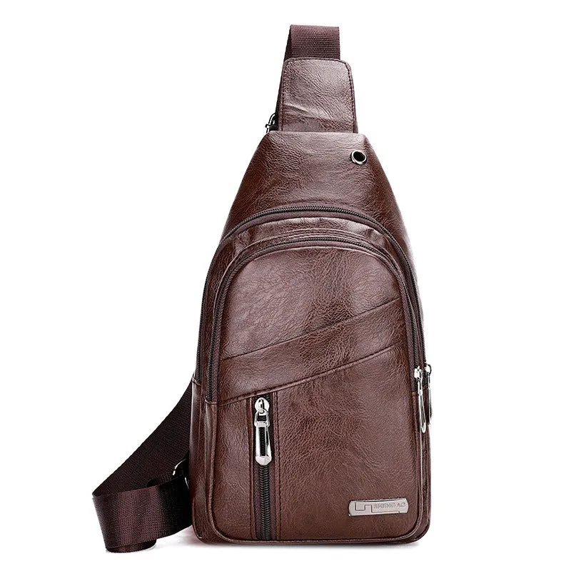Men's Fashion Simple Waterproof Leisure Leather Business Men's Chest Bags