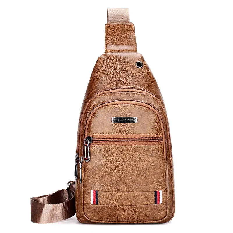 Men's Fashion Simple Waterproof Leisure Leather Business Men's Chest Bags