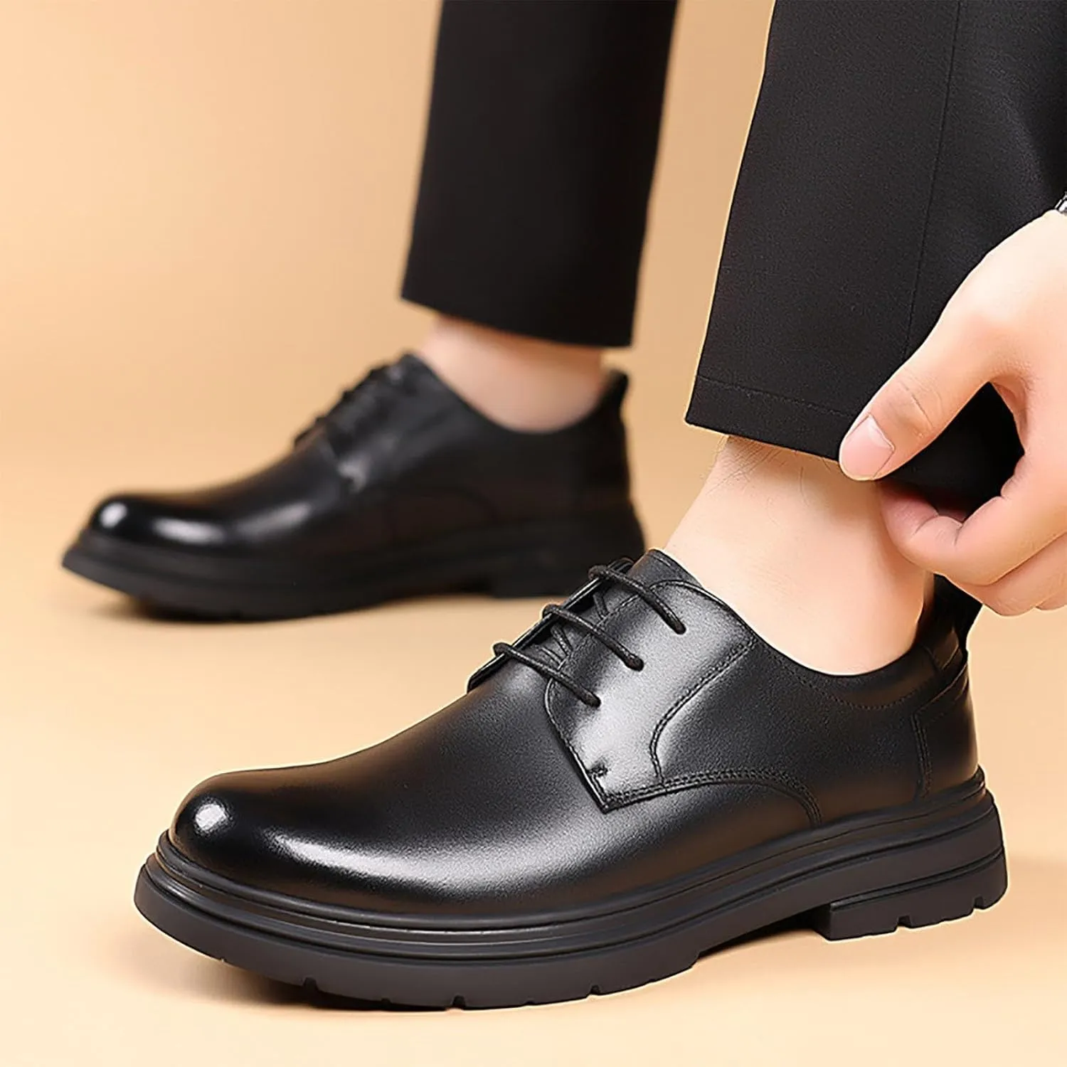 Men's Genuine Leather Dress Shoes, Comfortable & Stylish Casual Business Oxfords, Soft Sole, Breathable Pigskin Lining