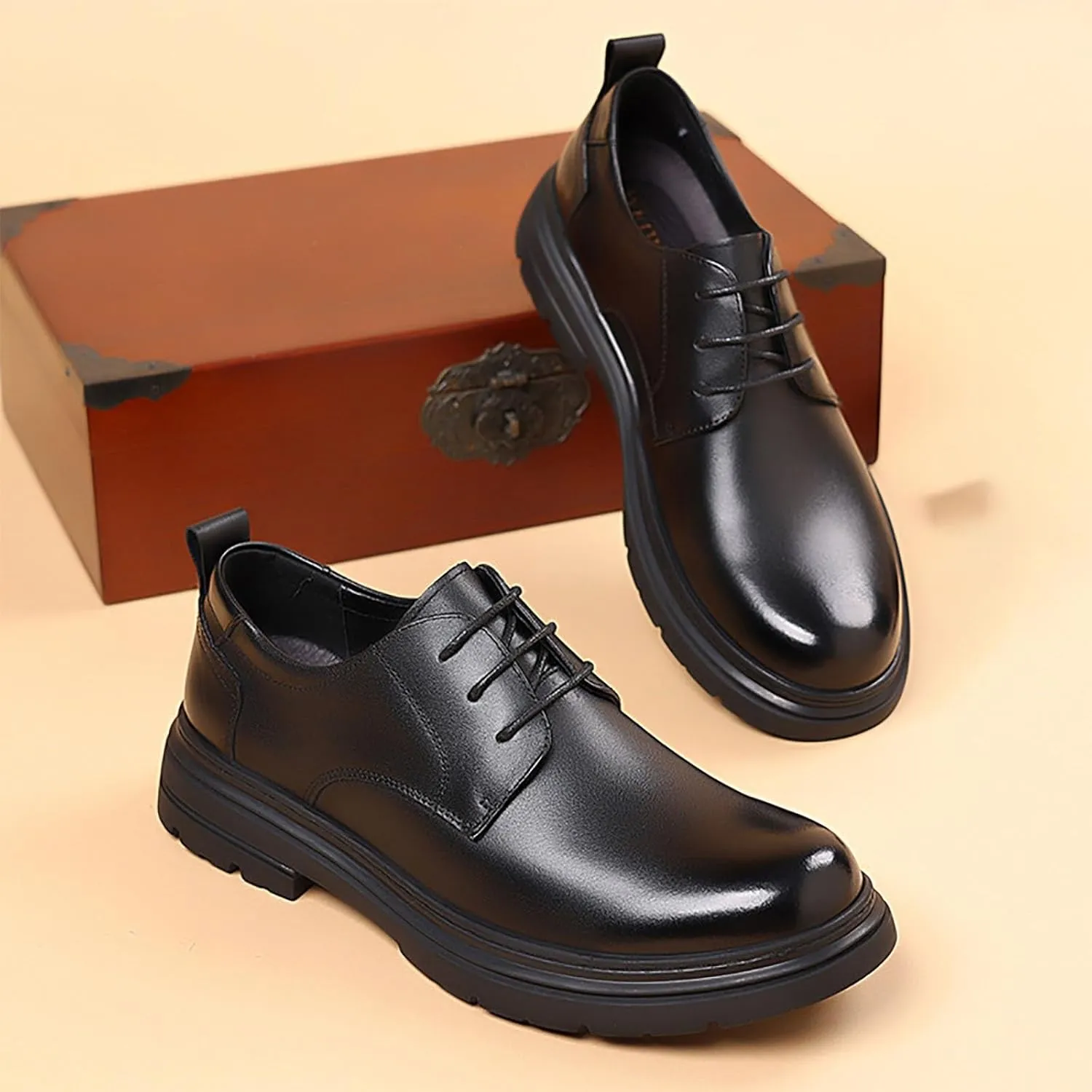 Men's Genuine Leather Dress Shoes, Comfortable & Stylish Casual Business Oxfords, Soft Sole, Breathable Pigskin Lining