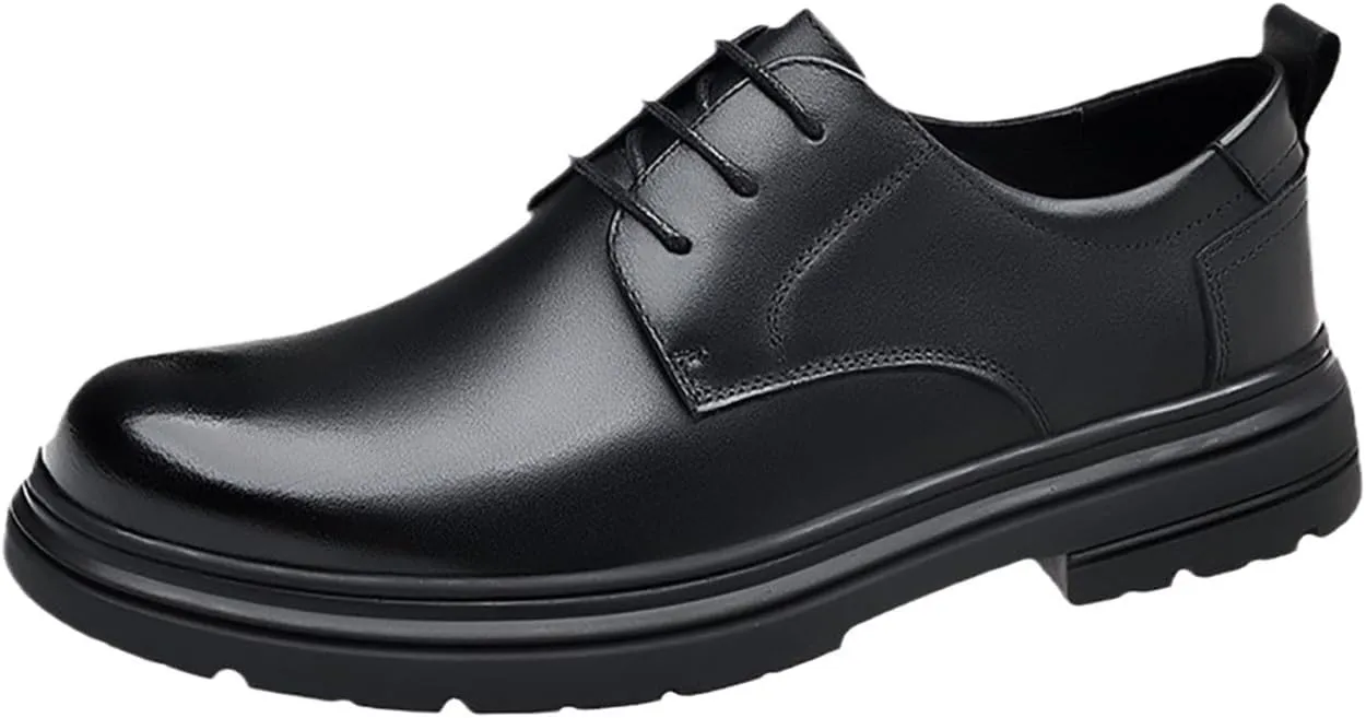 Men's Genuine Leather Dress Shoes, Comfortable & Stylish Casual Business Oxfords, Soft Sole, Breathable Pigskin Lining