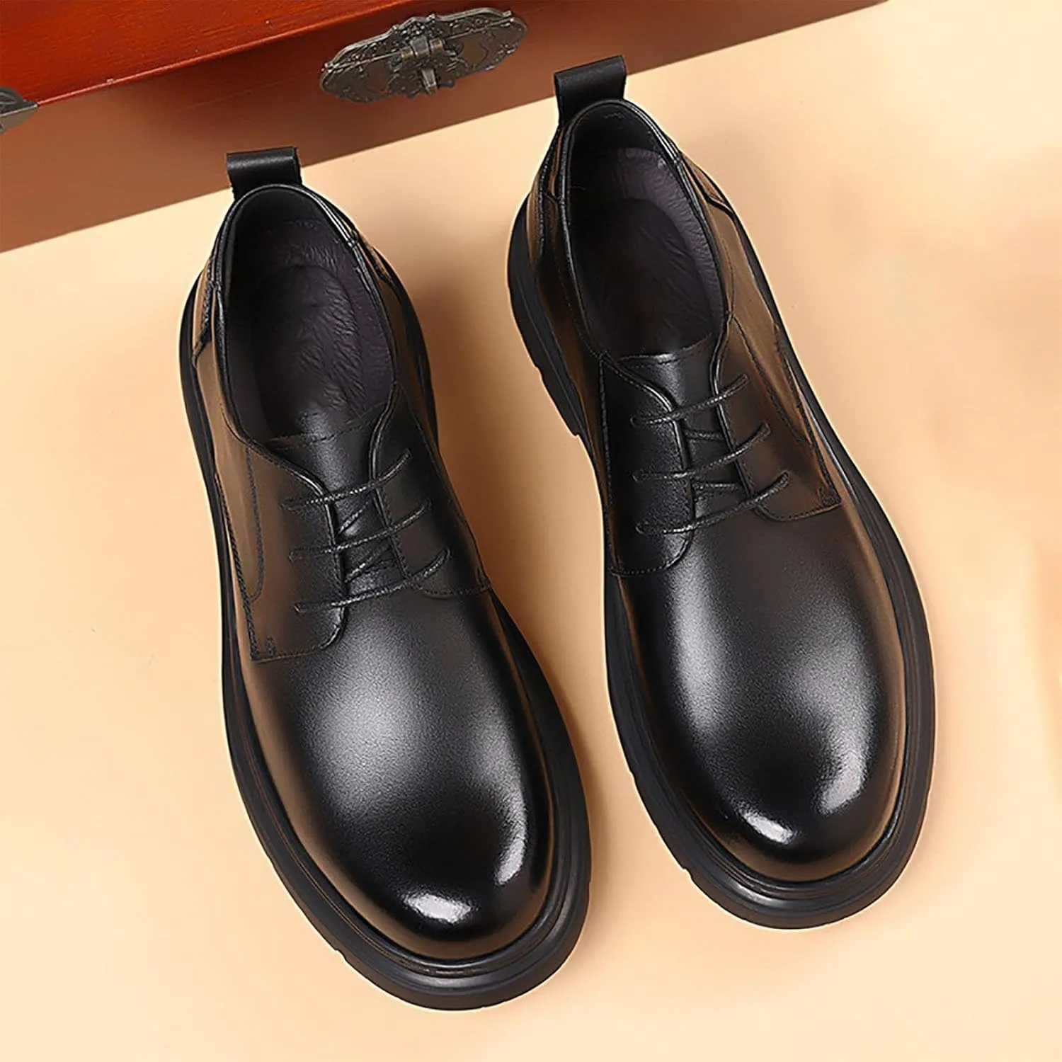 Men's Genuine Leather Dress Shoes, Comfortable & Stylish Casual Business Oxfords, Soft Sole, Breathable Pigskin Lining