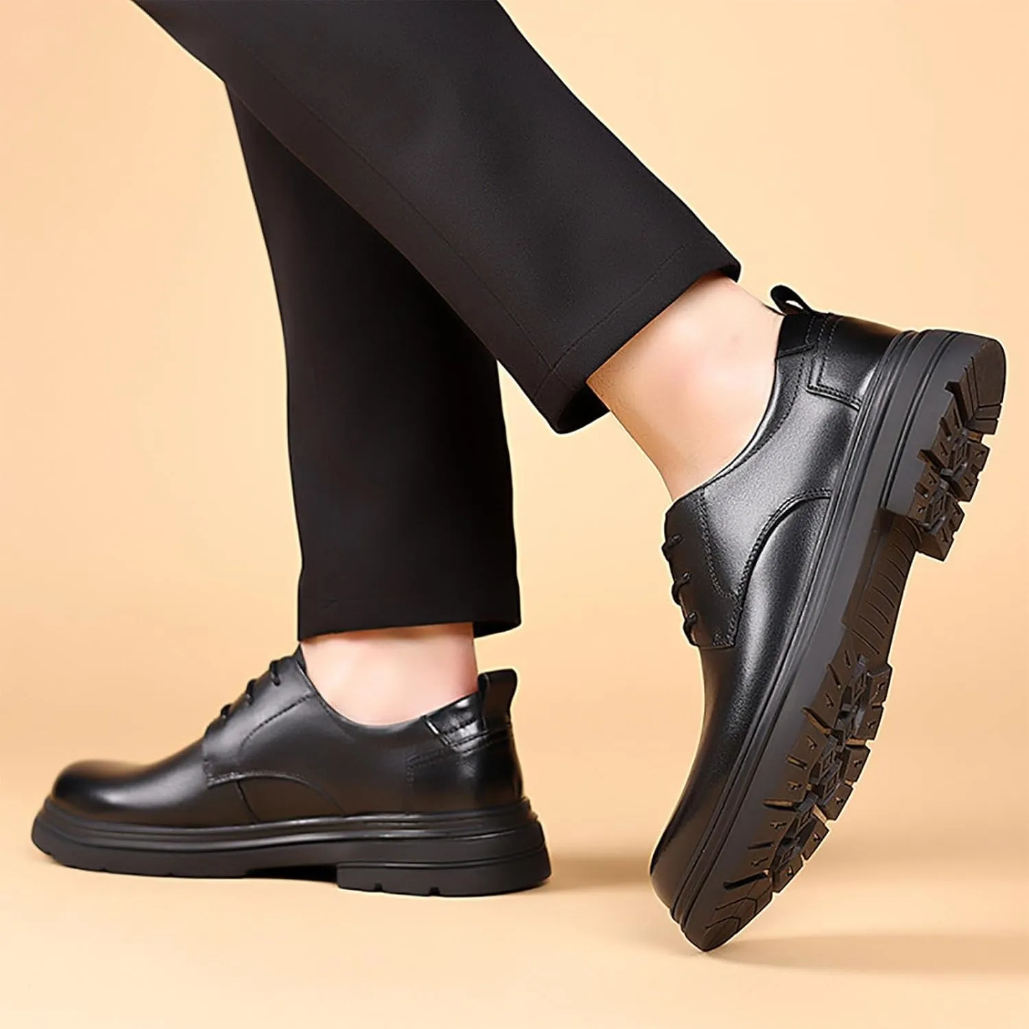 Men's Genuine Leather Dress Shoes, Comfortable & Stylish Casual Business Oxfords, Soft Sole, Breathable Pigskin Lining
