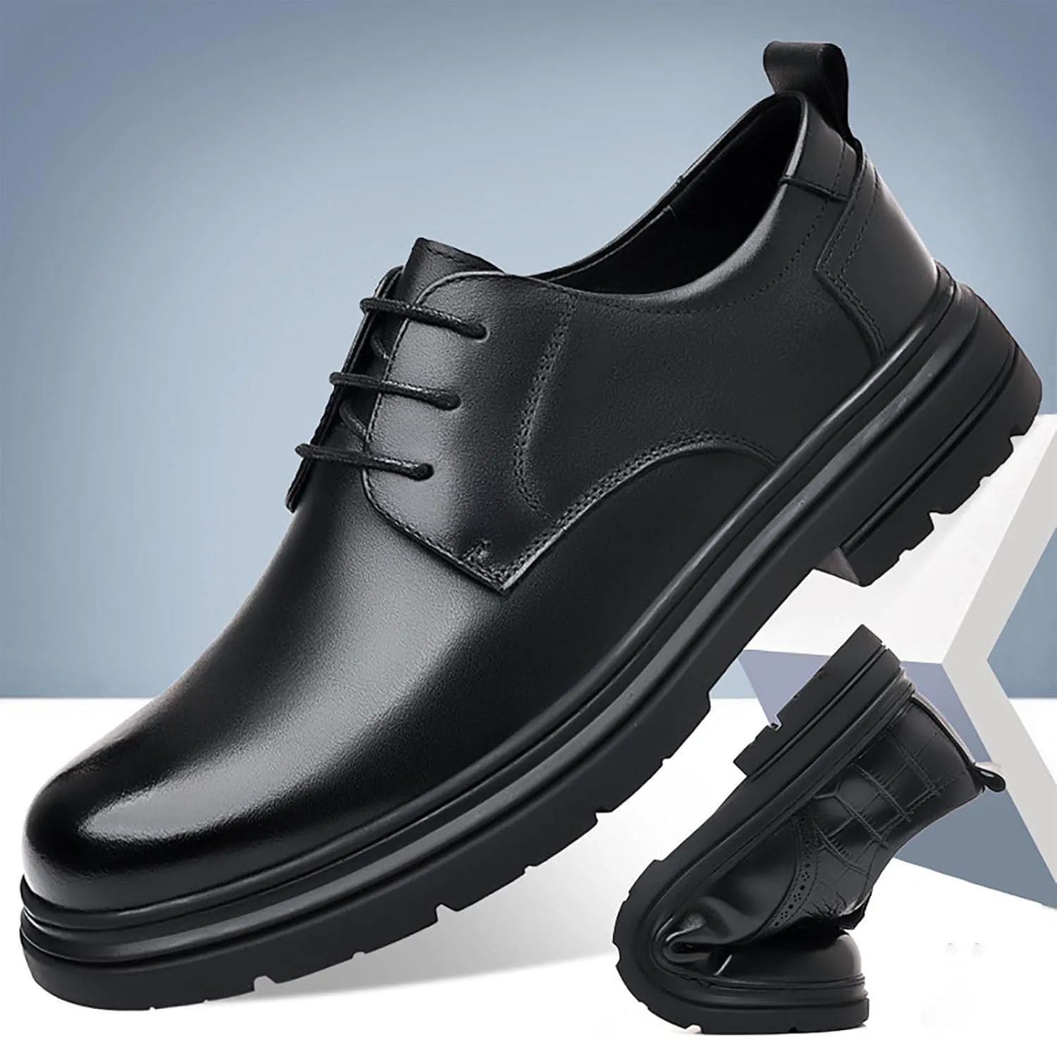 Men's Genuine Leather Dress Shoes, Comfortable & Stylish Casual Business Oxfords, Soft Sole, Breathable Pigskin Lining