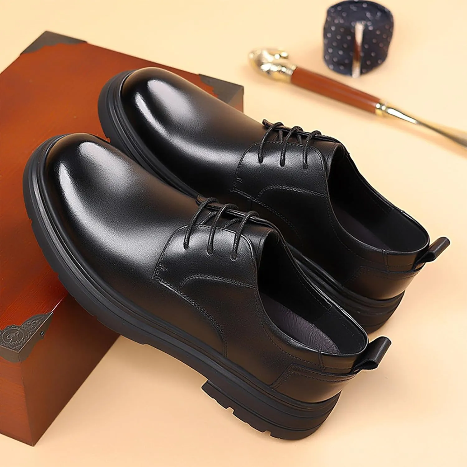 Men's Genuine Leather Dress Shoes, Comfortable & Stylish Casual Business Oxfords, Soft Sole, Breathable Pigskin Lining