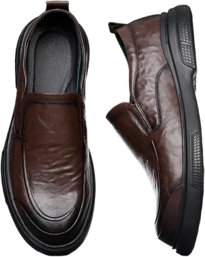 Men's Genuine Leather Soft Sole Business Loafers Comfortable and Stylish Round-Toed Platform Non-Slip Casual Slip-On Shoes Suitable for Work and Driving