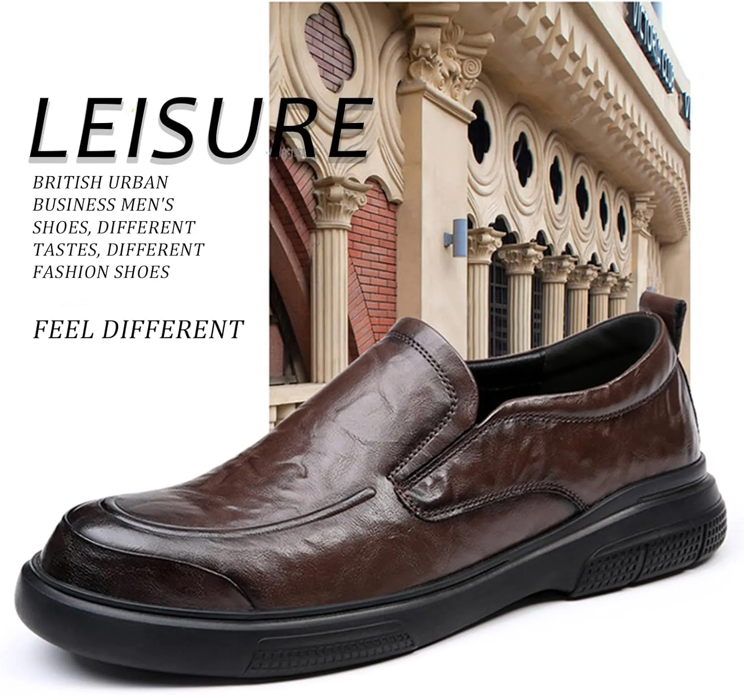 Men's Genuine Leather Soft Sole Business Loafers Comfortable and Stylish Round-Toed Platform Non-Slip Casual Slip-On Shoes Suitable for Work and Driving