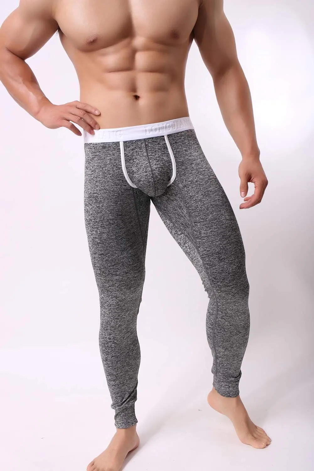 Men’s Low Rise Pouch Underwear Pants Long Johns Thermal Bottoms Leggings