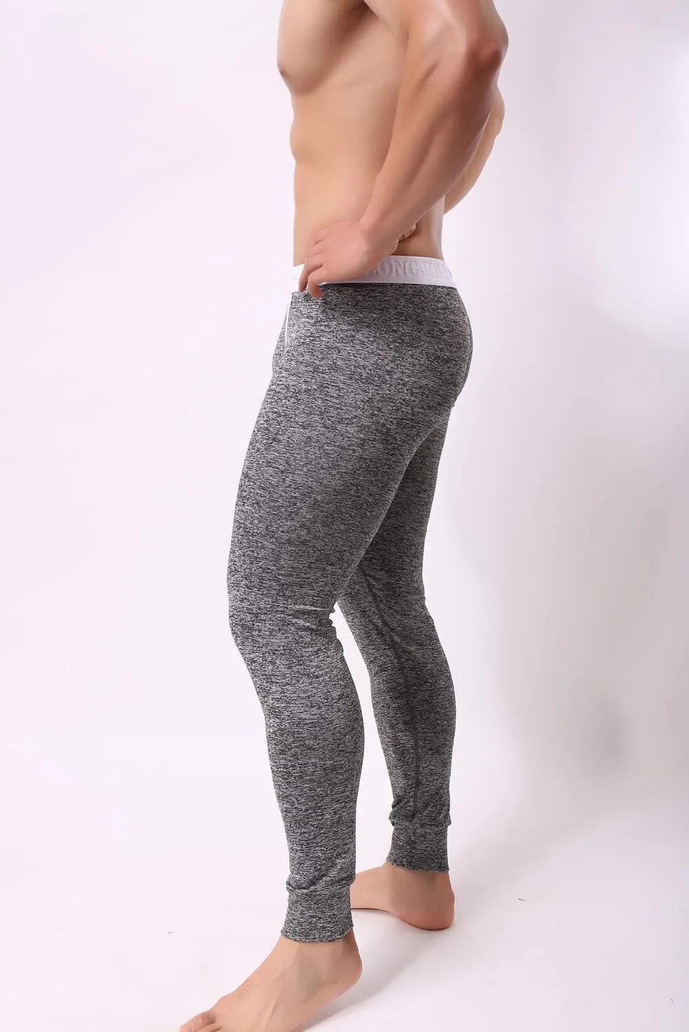 Men’s Low Rise Pouch Underwear Pants Long Johns Thermal Bottoms Leggings