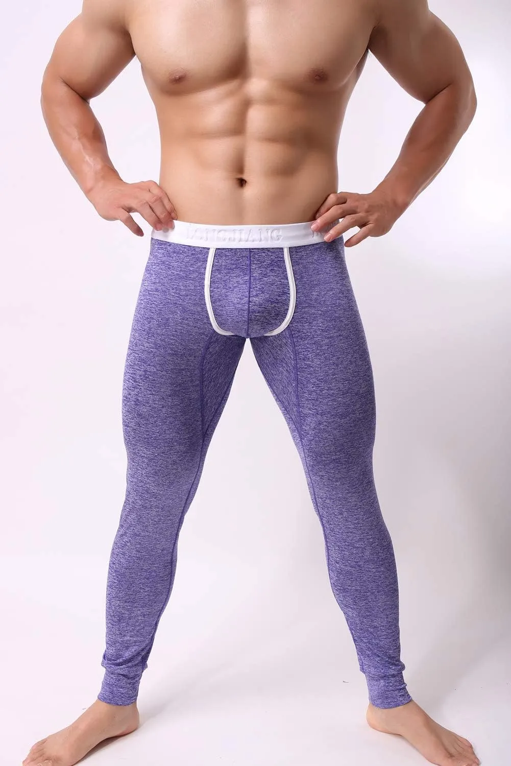 Men’s Low Rise Pouch Underwear Pants Long Johns Thermal Bottoms Leggings