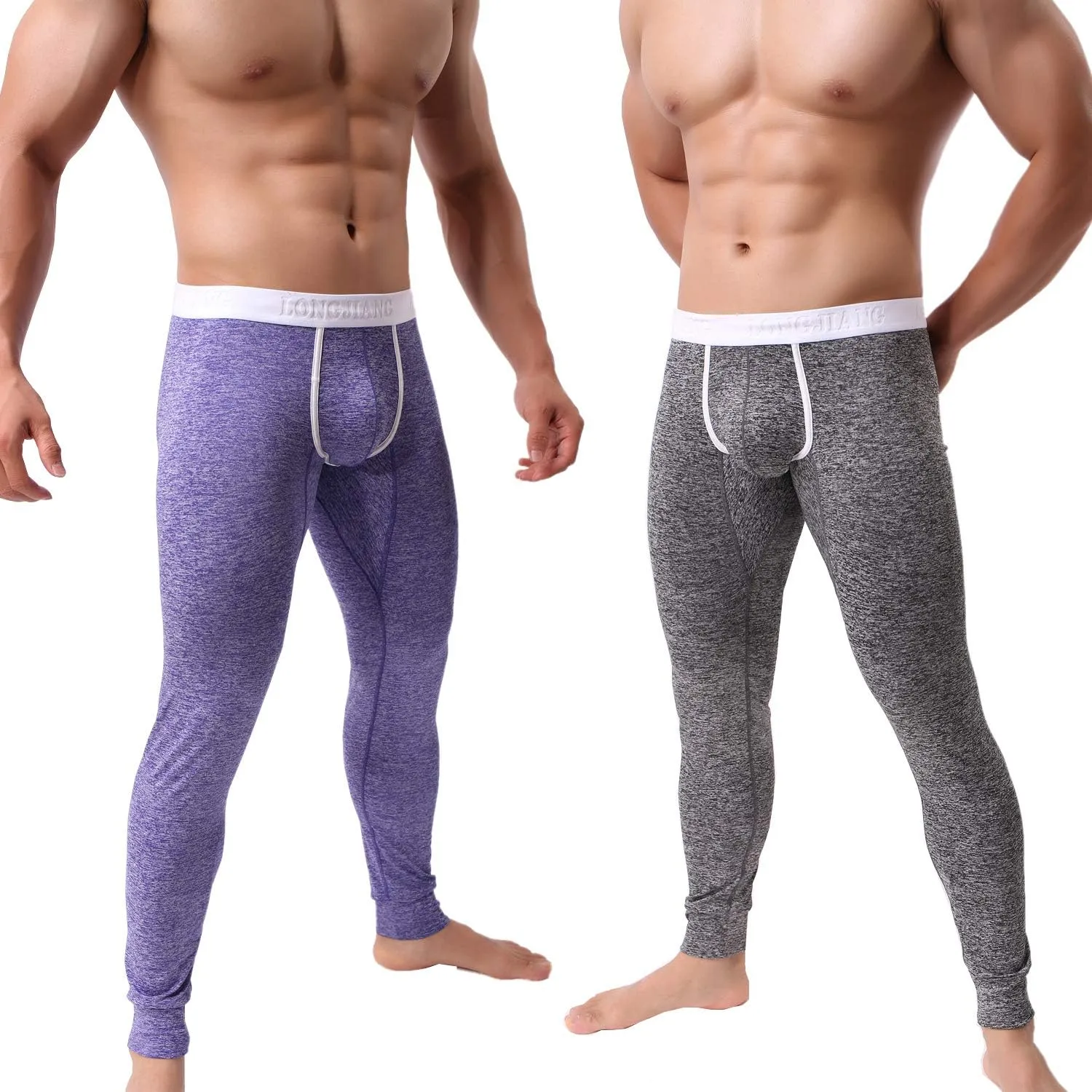 Men’s Low Rise Pouch Underwear Pants Long Johns Thermal Bottoms Leggings