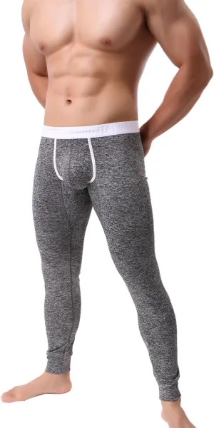 Men’s Low Rise Pouch Underwear Pants Long Johns Thermal Bottoms Leggings