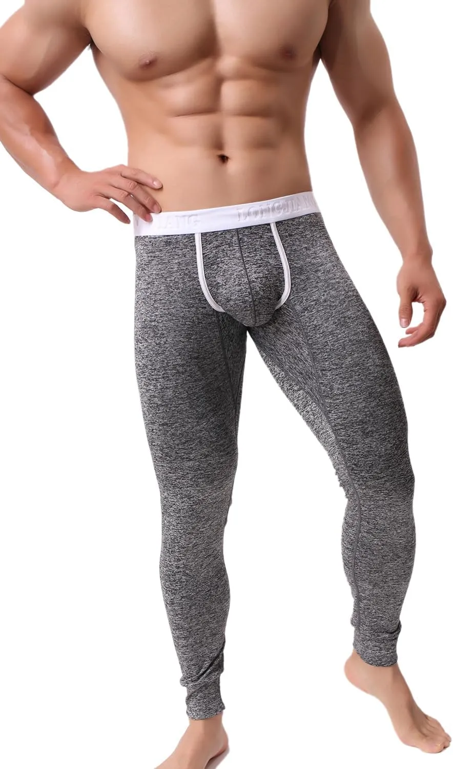 Men’s Low Rise Pouch Underwear Pants Long Johns Thermal Bottoms Leggings