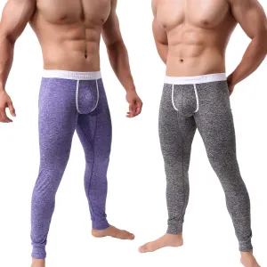 Men’s Low Rise Pouch Underwear Pants Long Johns Thermal Bottoms Leggings