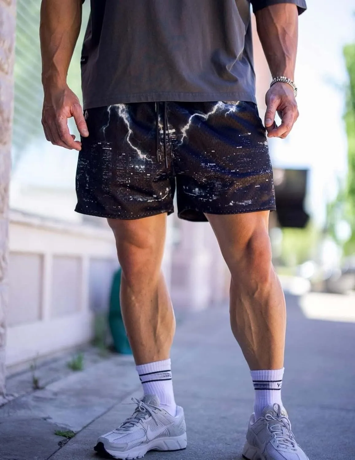 Mens Mesh Graphic Print Athletic Running Shorts Lightweight Quick-Dry Shorts for Basketball Gym Workout