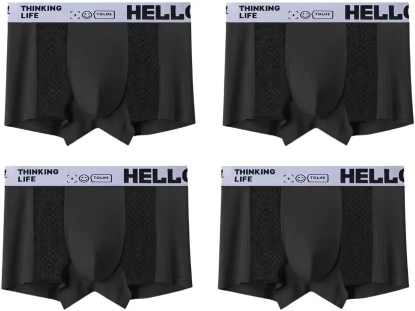 Men's Mesh Ice Silk Underwear Box Briefs Breathable Underwear Trunks Underpanties Multipacks
