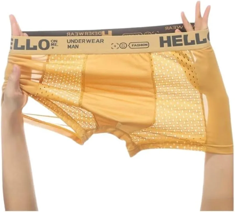 Men's Mesh Ice Silk Underwear Box Briefs Breathable Underwear Trunks Underpanties Multipacks