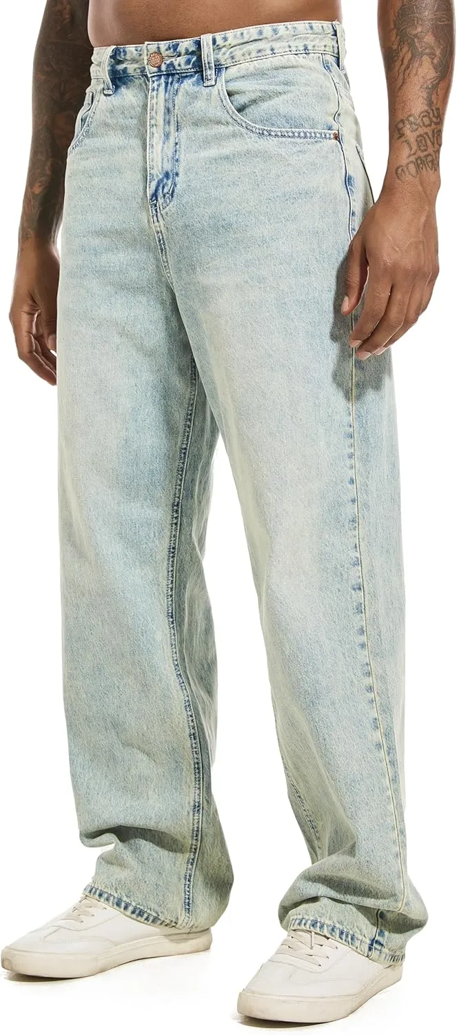 Men's Non-Stretch Relaxed Fit Wide-Leg Baggy Jeans Pants