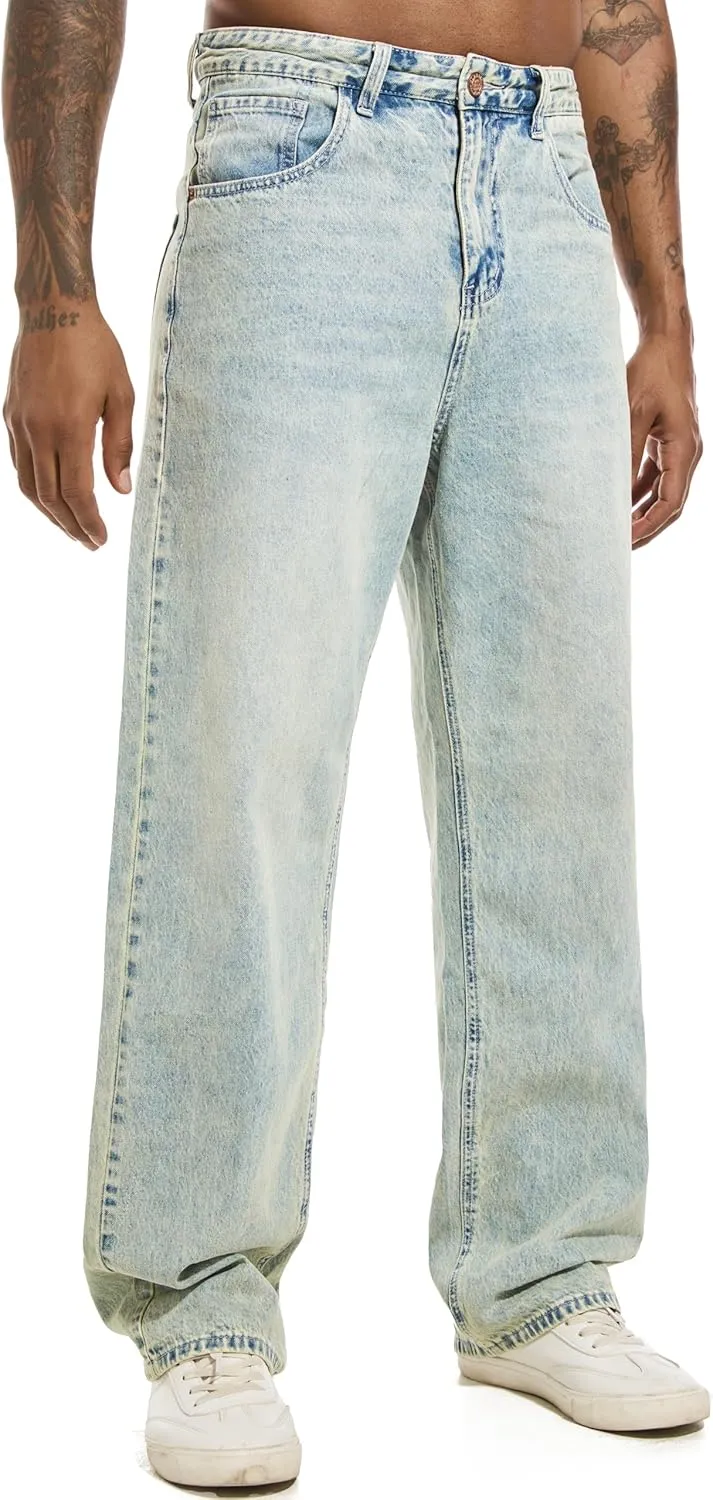 Men's Non-Stretch Relaxed Fit Wide-Leg Baggy Jeans Pants