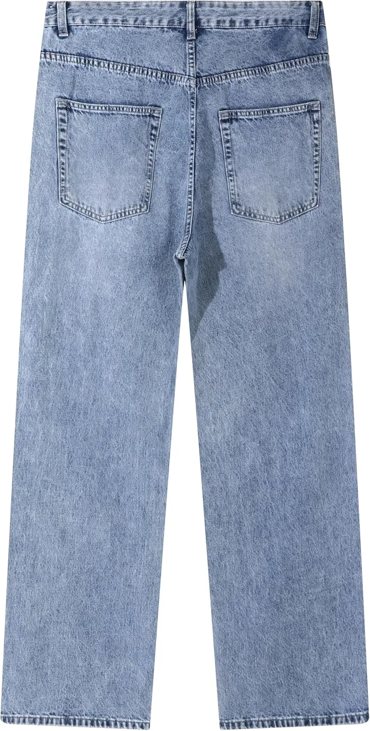 Men's Non-Stretch Relaxed Fit Wide-Leg Baggy Jeans Pants