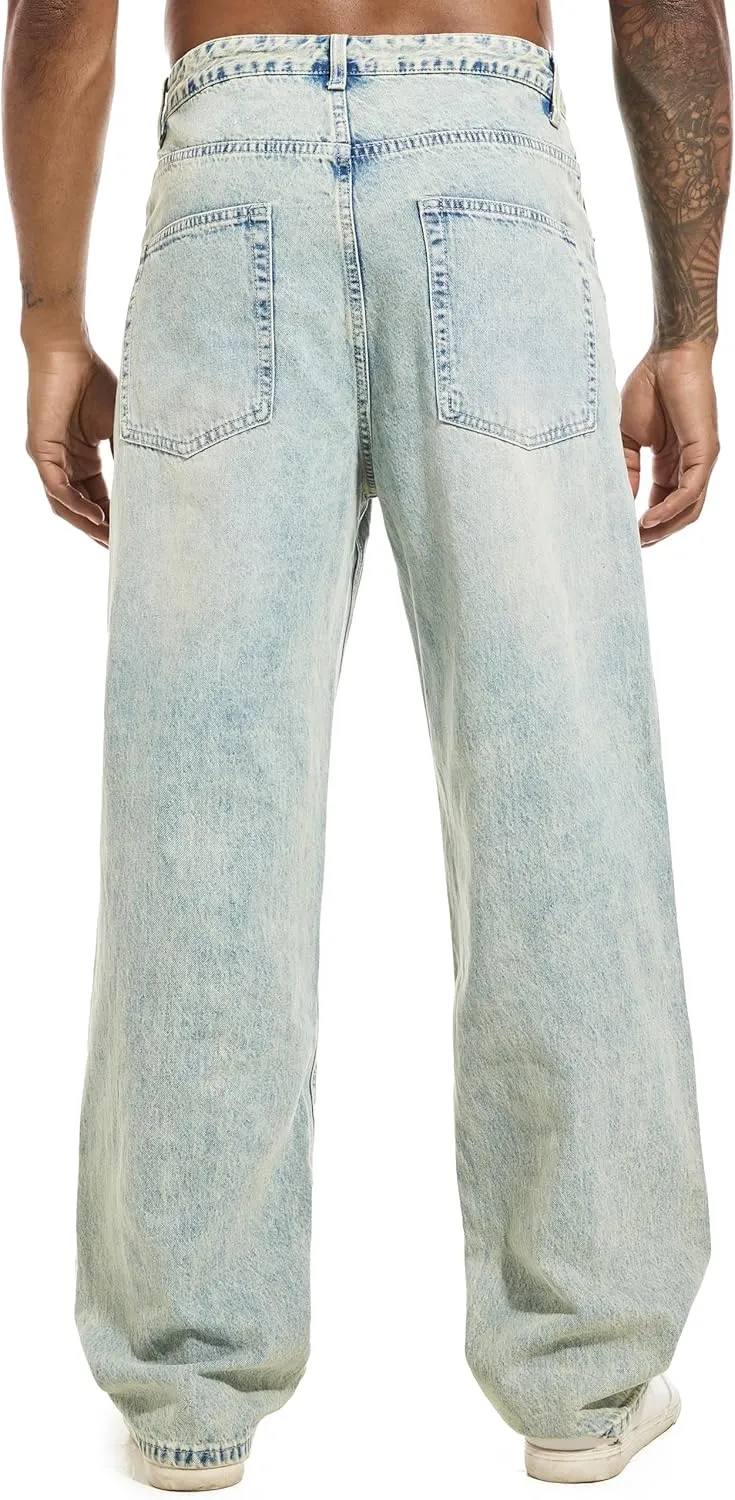 Men's Non-Stretch Relaxed Fit Wide-Leg Baggy Jeans Pants