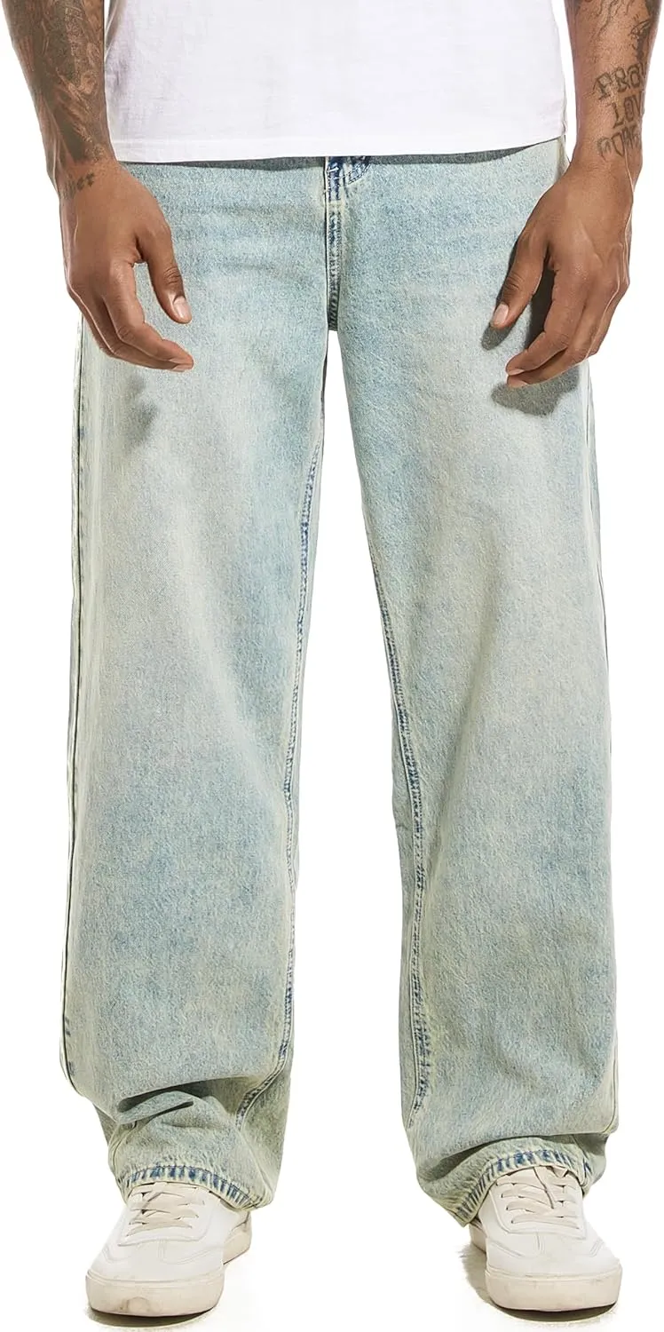 Men's Non-Stretch Relaxed Fit Wide-Leg Baggy Jeans Pants