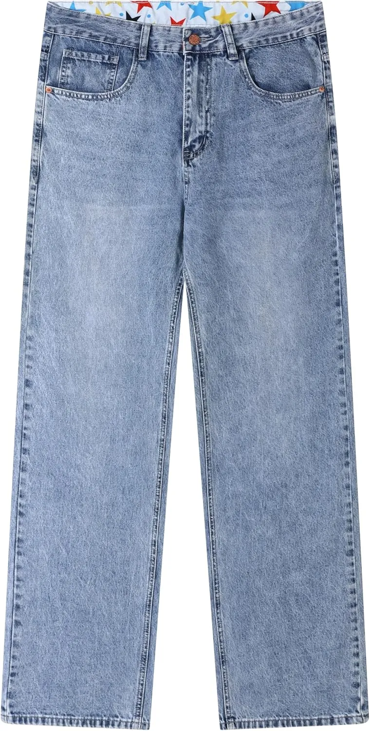 Men's Non-Stretch Relaxed Fit Wide-Leg Baggy Jeans Pants