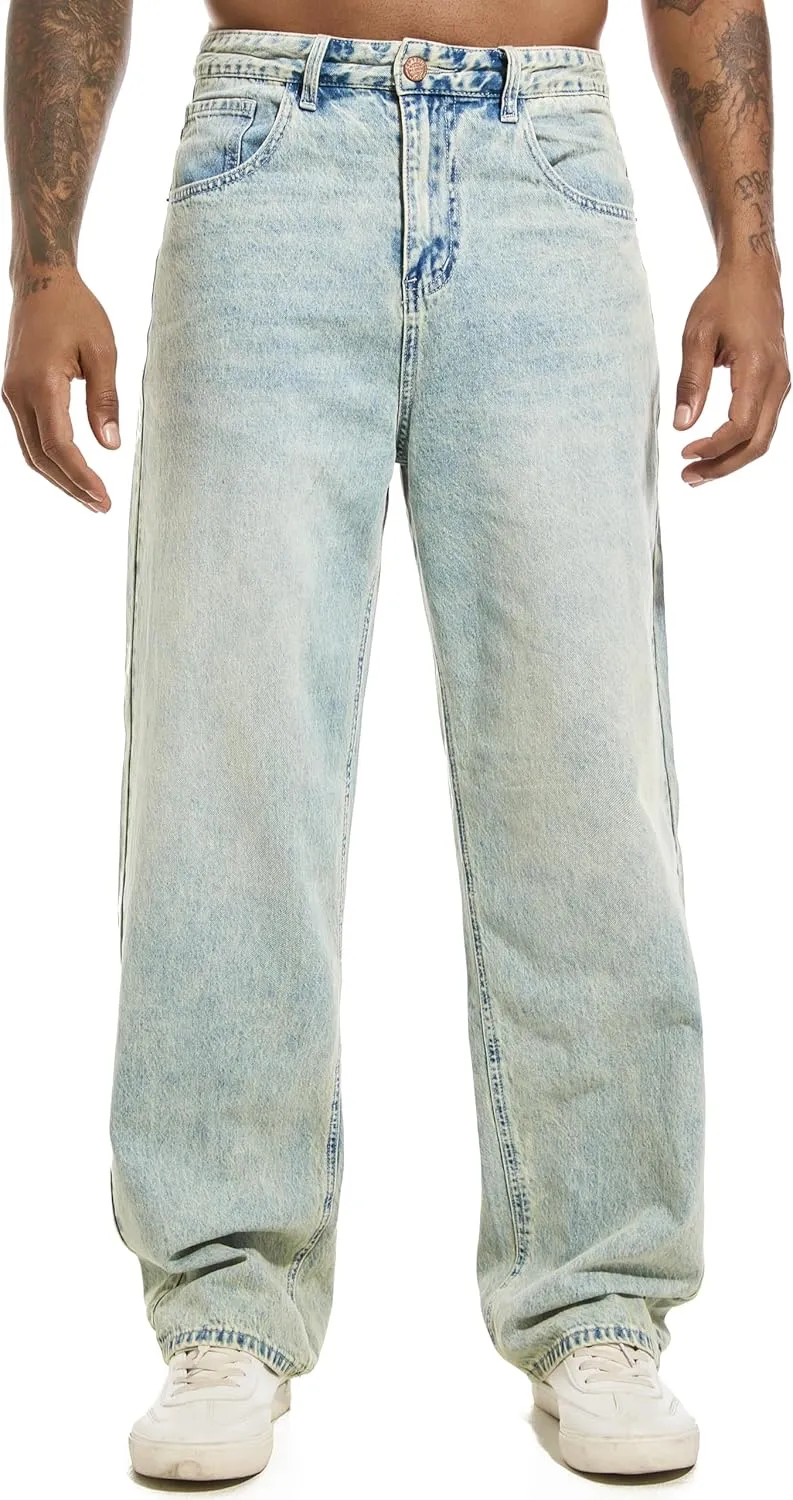 Men's Non-Stretch Relaxed Fit Wide-Leg Baggy Jeans Pants