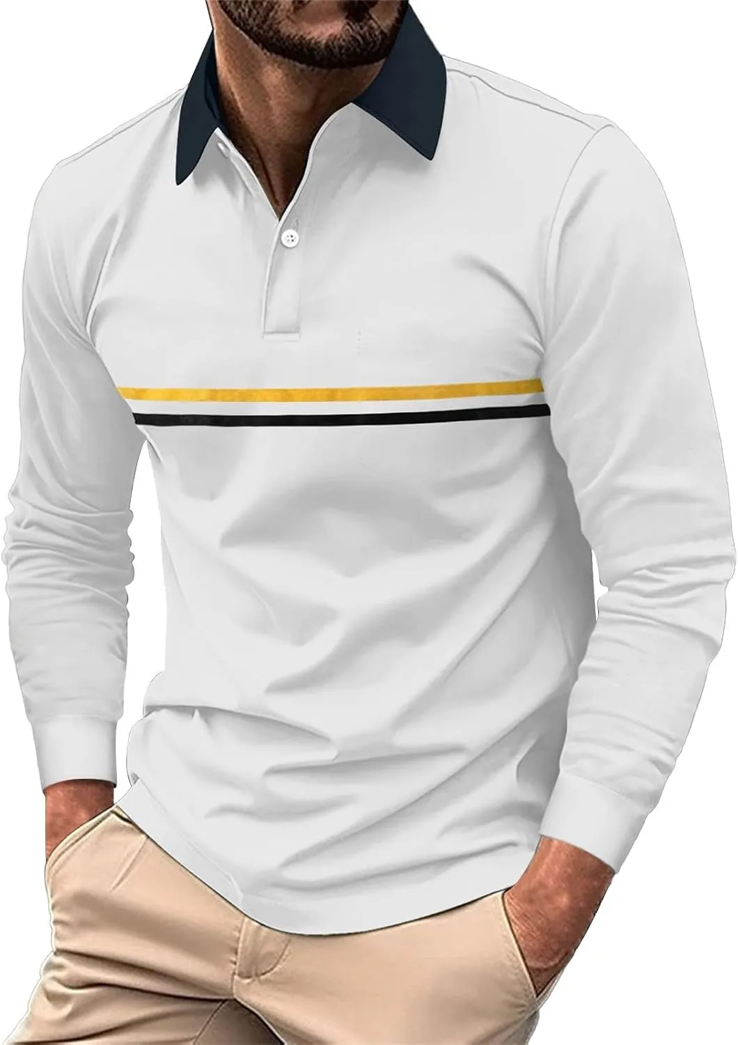 Mens Polo Shirts Long Sleeve Casualgolf Solid Color Shirts Business Breathbale Dress Outdoor Stylish Tops