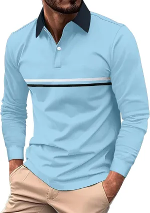 Mens Polo Shirts Long Sleeve Casualgolf Solid Color Shirts Business Breathbale Dress Outdoor Stylish Tops