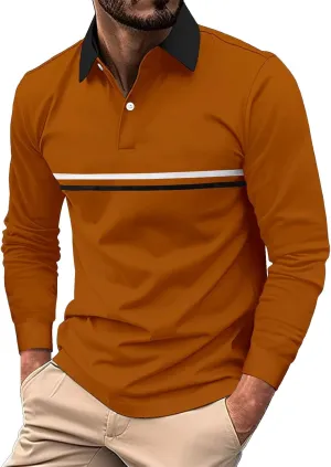 Mens Polo Shirts Long Sleeve Casualgolf Solid Color Shirts Business Breathbale Dress Outdoor Stylish Tops