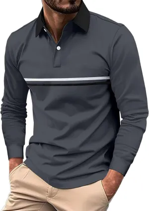 Mens Polo Shirts Long Sleeve Casualgolf Solid Color Shirts Business Breathbale Dress Outdoor Stylish Tops