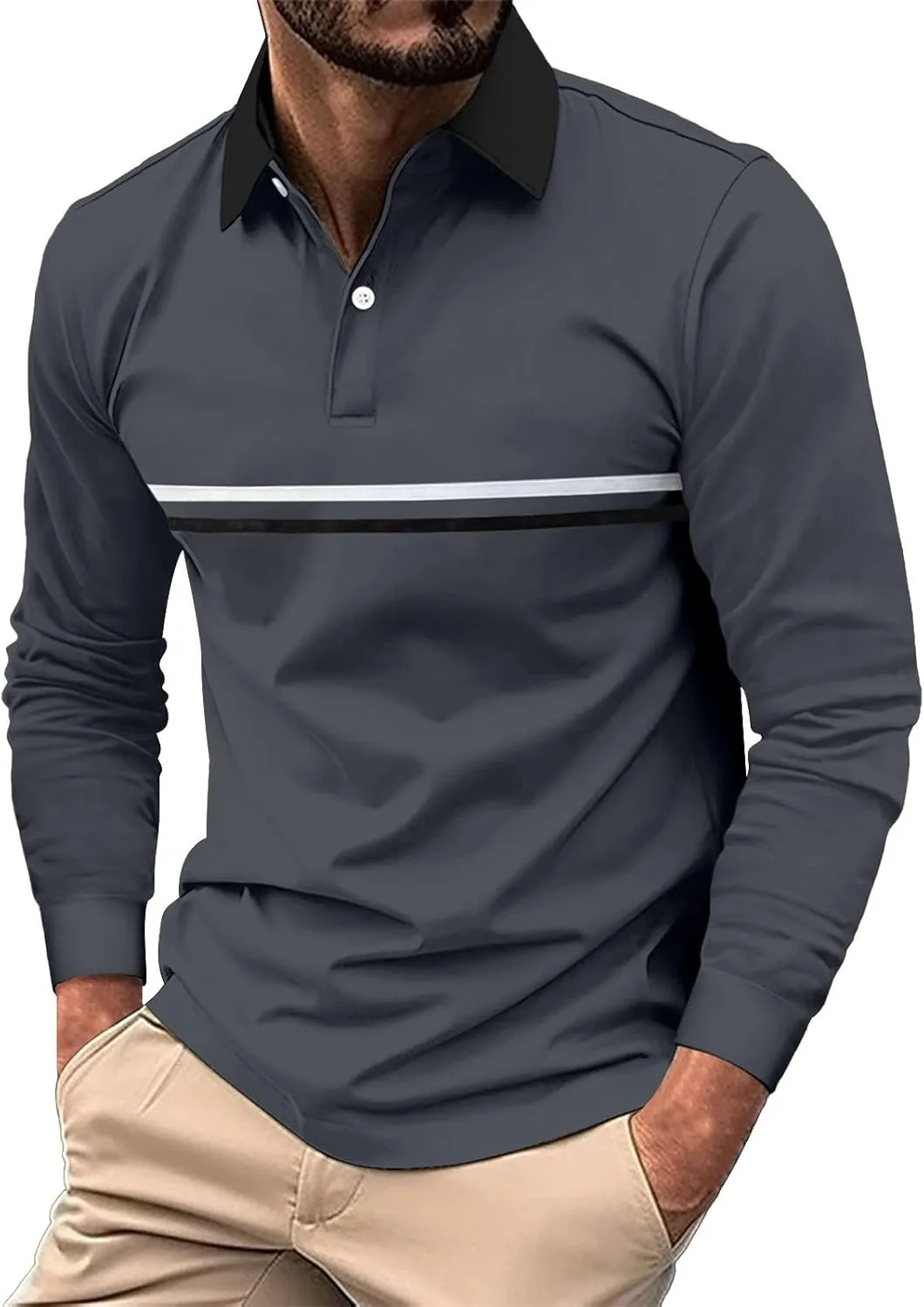 Mens Polo Shirts Long Sleeve Casualgolf Solid Color Shirts Business Breathbale Dress Outdoor Stylish Tops