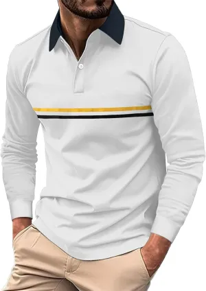 Mens Polo Shirts Long Sleeve Casualgolf Solid Color Shirts Business Breathbale Dress Outdoor Stylish Tops