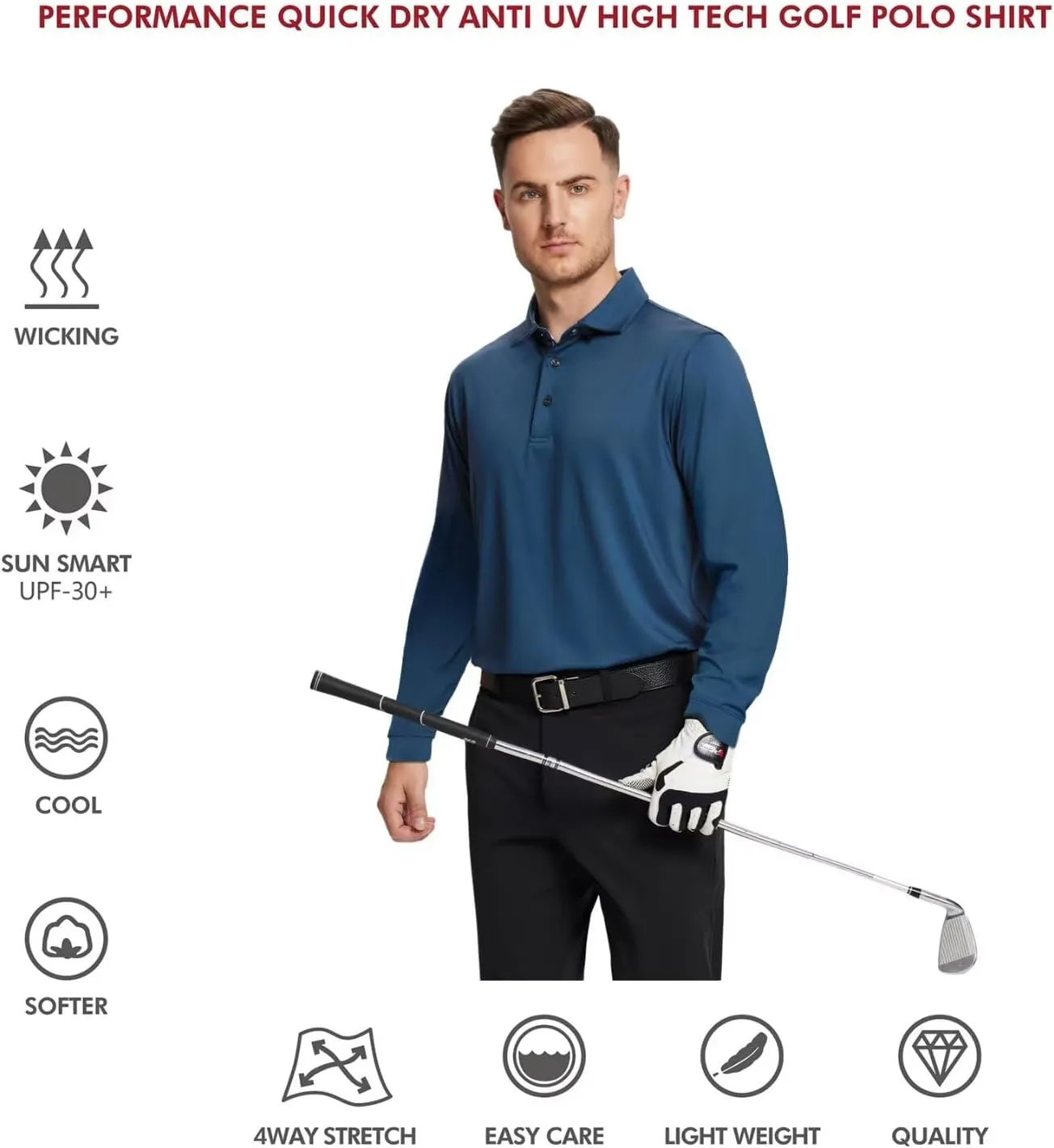 Mens Polo Shirts Short and Long Sleeve Casual Solid Stylish Dry Fit Performance Designed Collared Golf Polo Shirts for Men