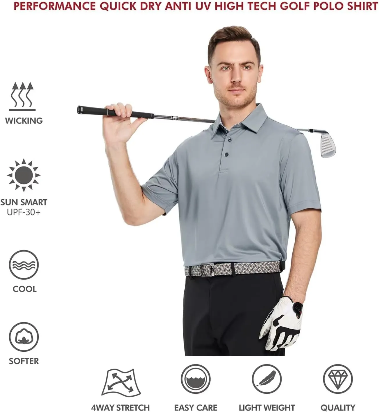Mens Polo Shirts Short and Long Sleeve Casual Solid Stylish Dry Fit Performance Designed Collared Golf Polo Shirts for Men