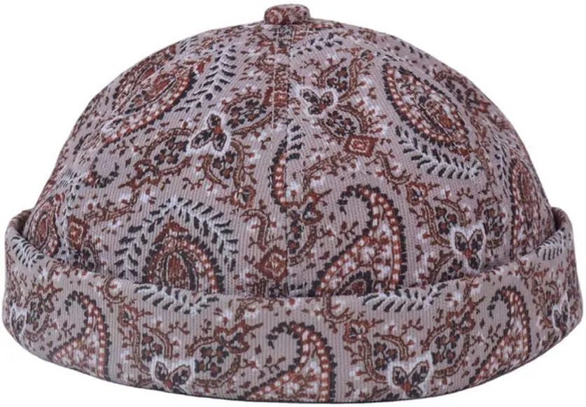 Mens Printed Docker Cap Hats Beanie Sailor Cap Hat Rolled Cuff Retro Brimless Hat
