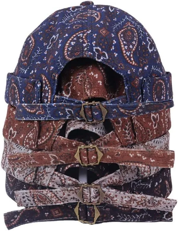 Mens Printed Docker Cap Hats Beanie Sailor Cap Hat Rolled Cuff Retro Brimless Hat