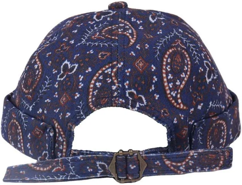 Mens Printed Docker Cap Hats Beanie Sailor Cap Hat Rolled Cuff Retro Brimless Hat