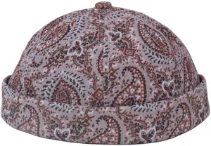 Mens Printed Docker Cap Hats Beanie Sailor Cap Hat Rolled Cuff Retro Brimless Hat
