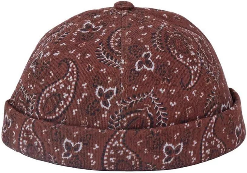Mens Printed Docker Cap Hats Beanie Sailor Cap Hat Rolled Cuff Retro Brimless Hat