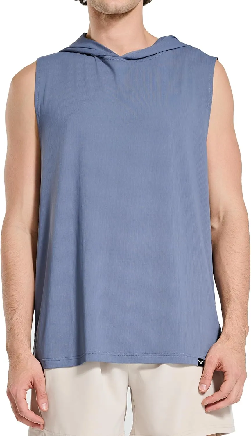 Men's Relaxed-Fit Sleeveless Gym Hoodies Workout Hooded Tank Tops