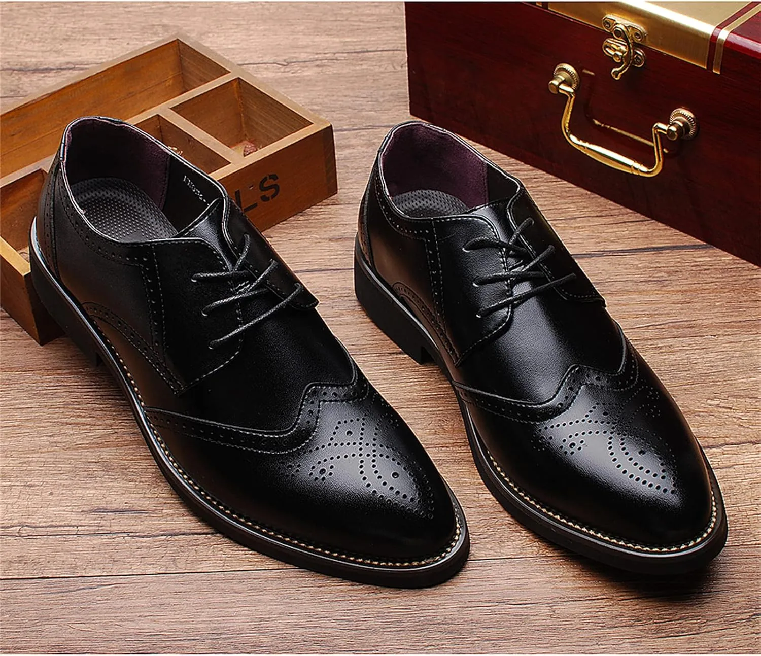Men's Smart Pointed-Toe Dress Shoes Lace-up Formal Business Wedding Brogues