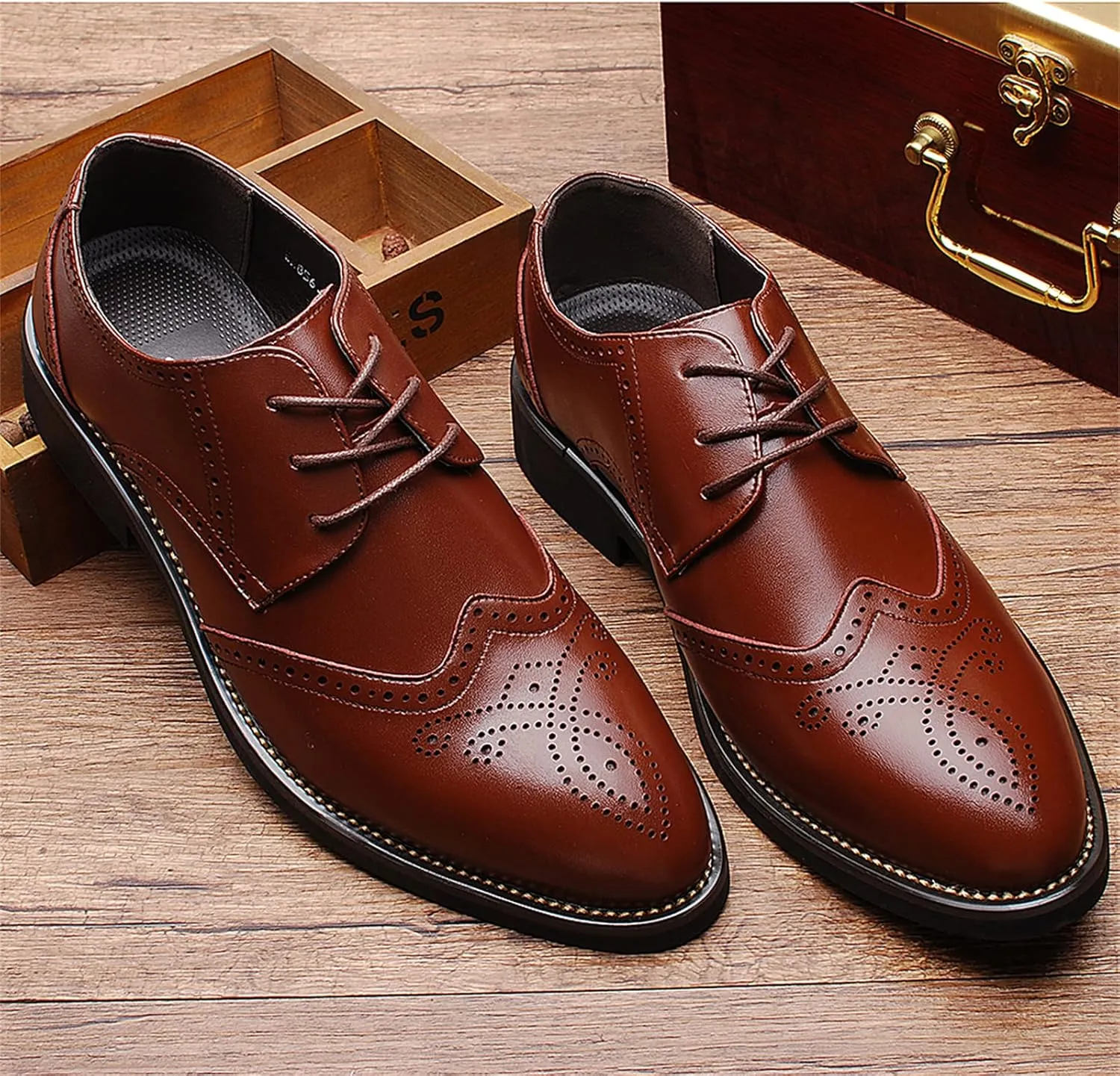 Men's Smart Pointed-Toe Dress Shoes Lace-up Formal Business Wedding Brogues