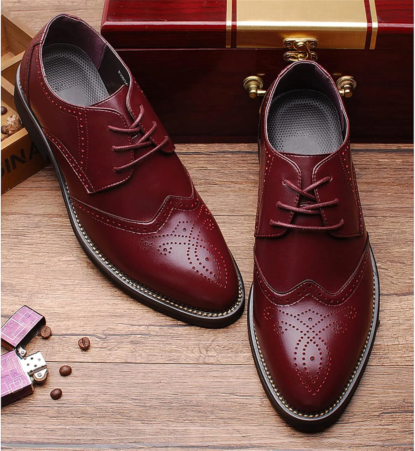 Men's Smart Pointed-Toe Dress Shoes Lace-up Formal Business Wedding Brogues