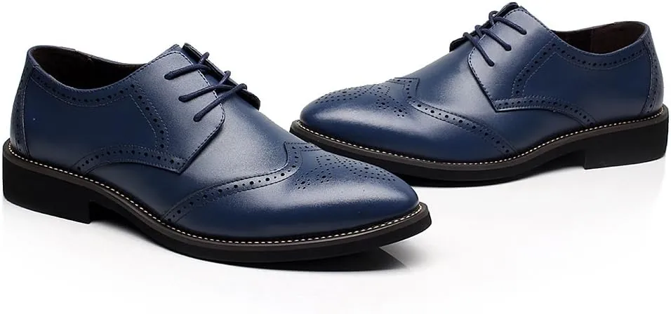 Men's Smart Pointed-Toe Dress Shoes Lace-up Formal Business Wedding Brogues