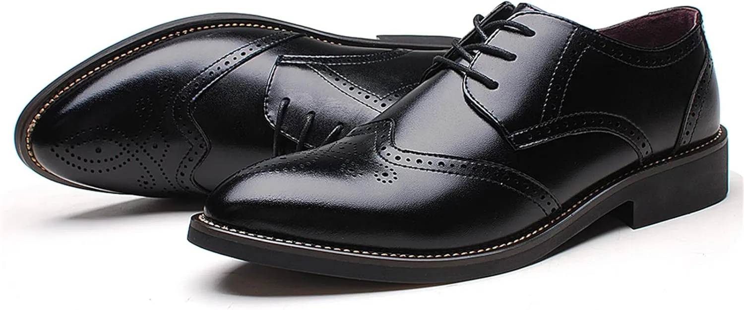Men's Smart Pointed-Toe Dress Shoes Lace-up Formal Business Wedding Brogues